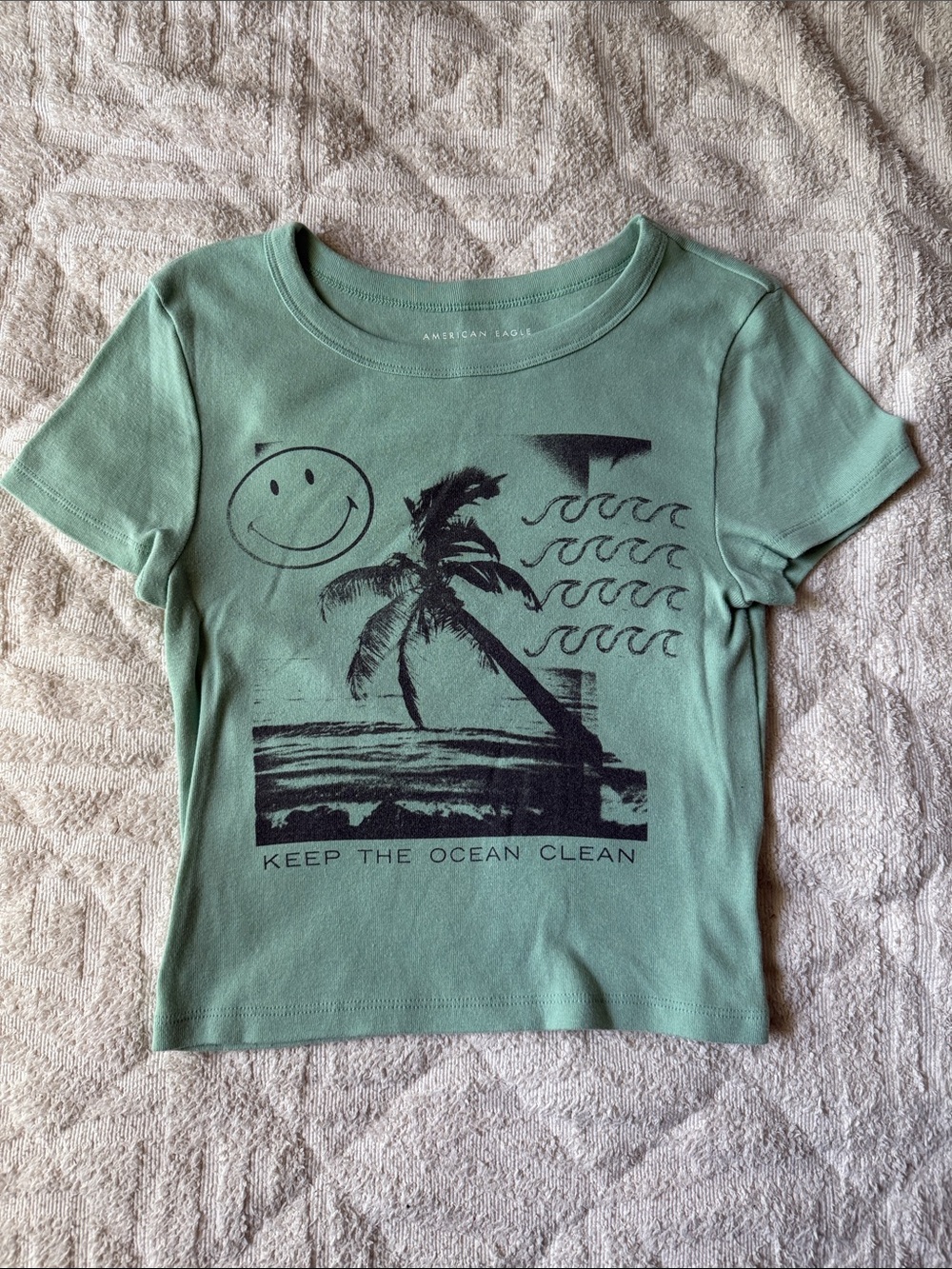 American Eagle Outfitters Mint Green Graphic Tee with Black Print